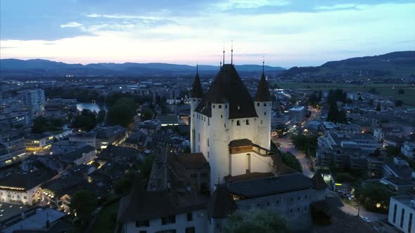 Aerial Pan Around Thun Castle Switzerland  alt