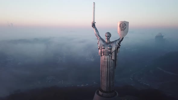 Aerial View of Mother Motherland Statue in Kyiv Ukraine alt