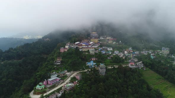 Rumtek Monastery area in Sikkim India seen from the sky alt