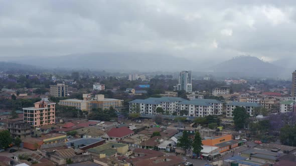 Drone Video of City Streets Transport Where you Can See Old Houses Slums alt