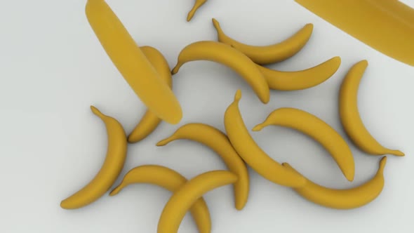 3D Animation of Falling Bananas on a White Background