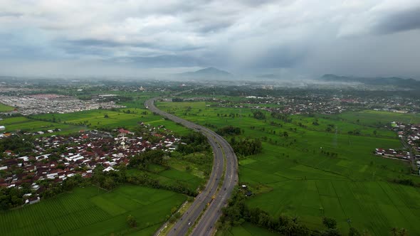 Aerial view of the city colorful Monument Tembolak Rainbow on Mataram alt