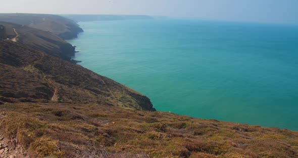 Stunning Views Of Chapel Porth Beach With Wheal Coates Tin Mine At Background In North Cornwall, Eng alt