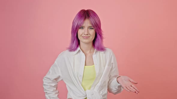 Purplehaired Performer Makes Fun at Audition Closeup alt