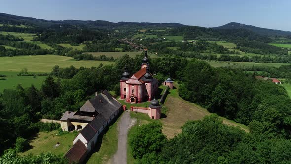 Aerial View of a Pilgrimage Church of the Nativity of the Virgin Mary 4K