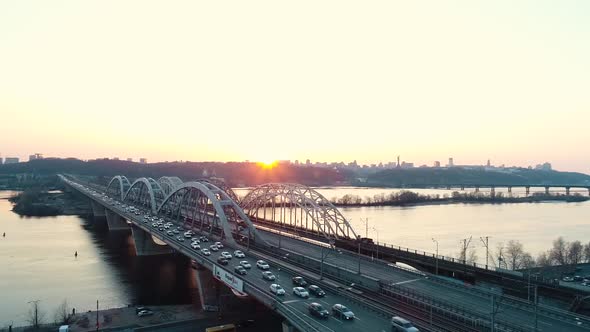 Sunset Over the Road Bridge in Kiev