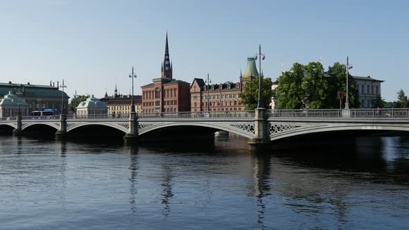 The Riddarholm Church and the Vasabron bridge in Stockholm  alt