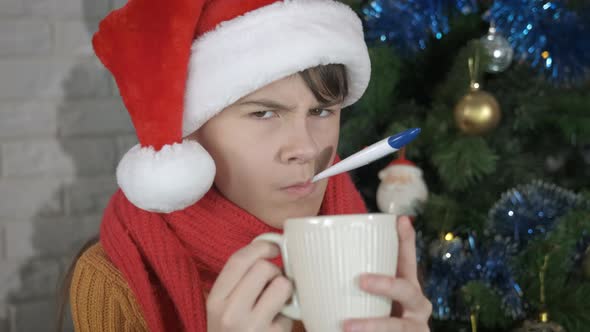 Sick Child Home Quarantine in the Christmas House alt