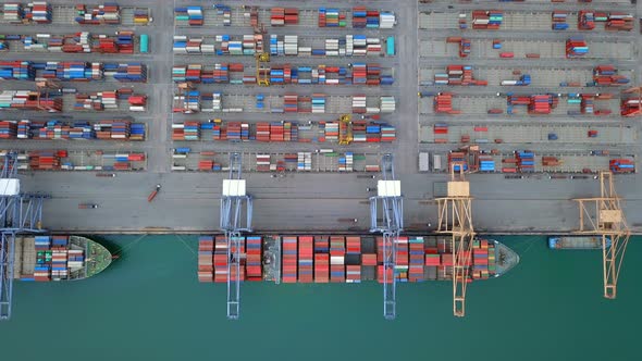 Aerial top view of container logistics shipping in Laem Chabang, Chon Buri, Thailand alt