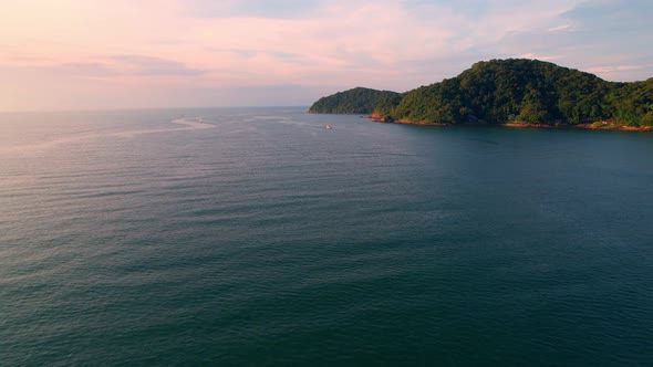 4K Aerial view of drone move on beautiful sea alt