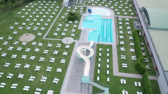 Open Air Empty Pubblic Swimming Pool Aerial View