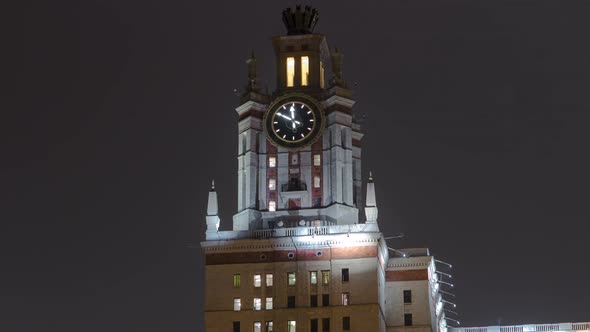 Tower with Watch of The Main Building Of Moscow State University On Sparrow Hills At Winter alt