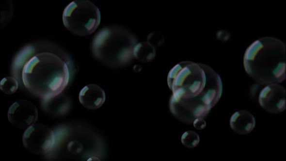 Soap Bubbles. Black Background. Calm Video Background Loop