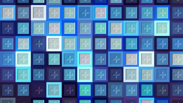 Plus sign in bright flashing squares of different colors alt