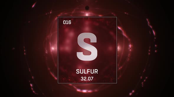 Sulfur As Element 16 Of The Periodic Table On Red Background