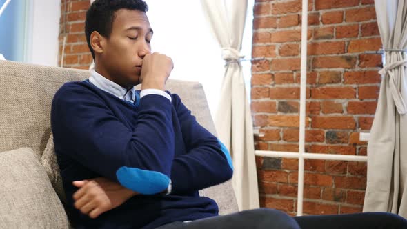 Portrait of Sick African Man Coughing, Throat Soar alt