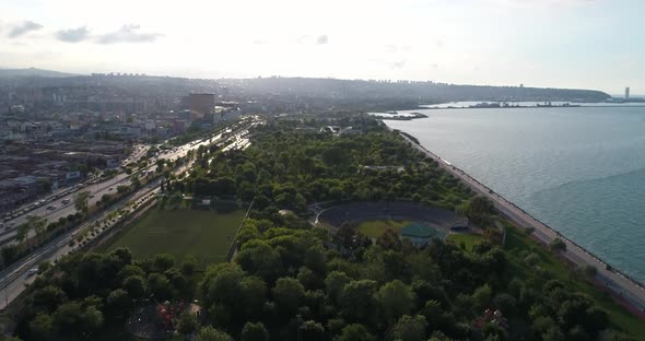 Highway Park And Sea Aerial View