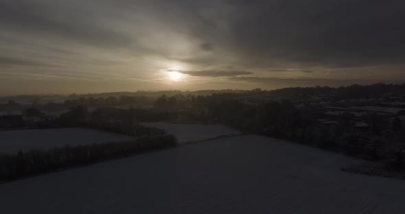 Early Morning Snow Covered Suburbs Warwickshire UK Landscape