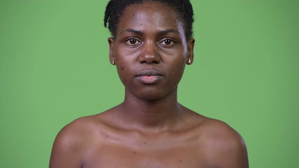 Young Happy Beautiful African Woman Smiling Shirtless