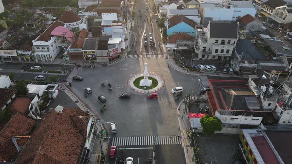 Aerial view of Tugu Jogja or Yogyakarta Monument, Indonesia. alt