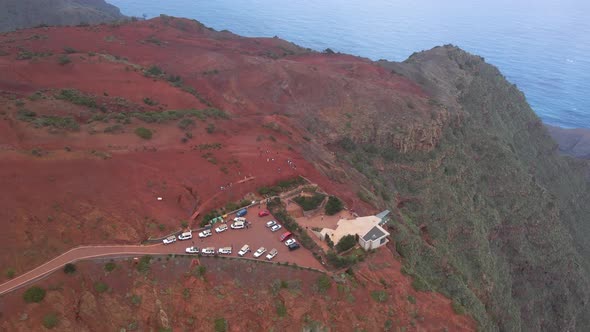 Aerial View of Stunning Viewpoint Mirador De Abrante with Glass Observation Balcony Above Agulo alt
