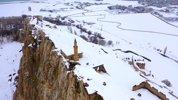 Historical Eastern Fortress, Van Castle on Rocky Hill and Mosques alt