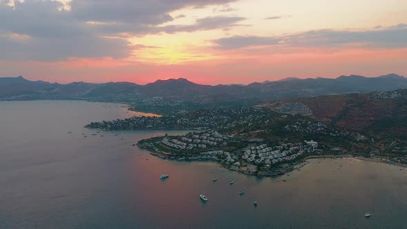 Aerial Drone View of District of Bodrum Bitez at Beautiful Sunset alt