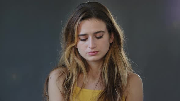 Sad Offended Female Face Young Beautiful Girl Lady Model Feels Stress Sadness Embarrassment Worries alt