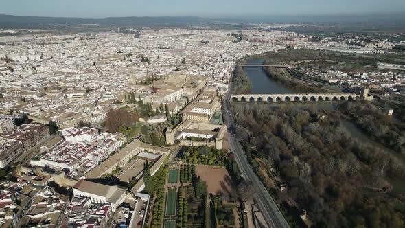High view Panorama of Cordoba city with Guadalquivir River, Famous Destination. Andalusia