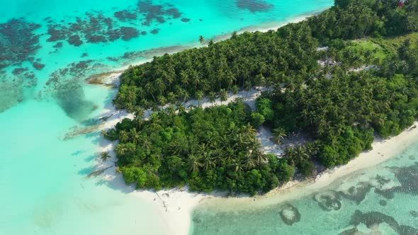 Aerial above sky of exotic lagoon beach lifestyle by blue lagoon with white sandy background of a pi alt