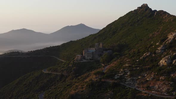 Drone Flight Over Mountains Towards Sant Pere De Rodes alt