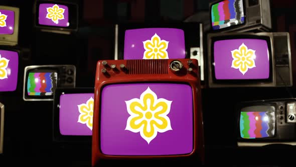 Flag Of Kyoto Prefecture, Japan, and Retro TVs. alt