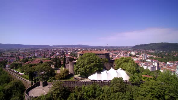 Aerial View, castle, sunny weather and blue sky