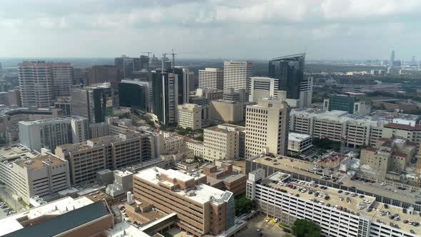 Aerial view of the Medical Center in Houston. This video was filmed in 4k for best image quality. alt