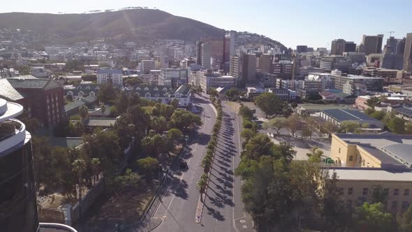 Aerial over Cape Town, South Africa during Covid lockdown