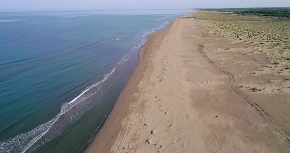 Birds Eye View of a Remote Virgin Sandy Beach on the Adriatic Sea alt
