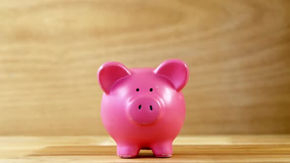 Hand dropping coin into piggy bank alt