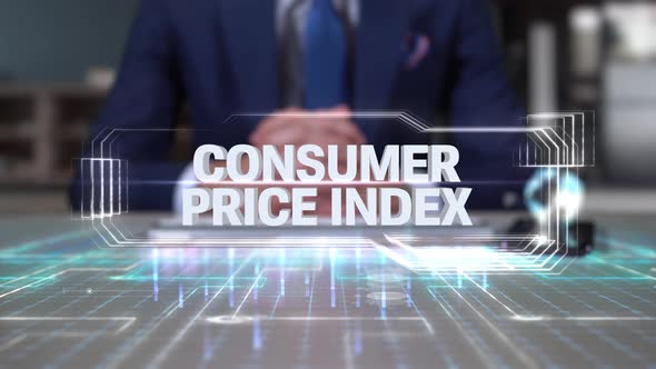 Businessman Writing On Hologram Table Economics Word Consumer Price Index