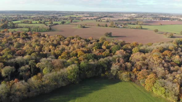 Autumn Wooded Landscape Drone Aerial View Crackley Woods Kenilworth Warwickshire UK