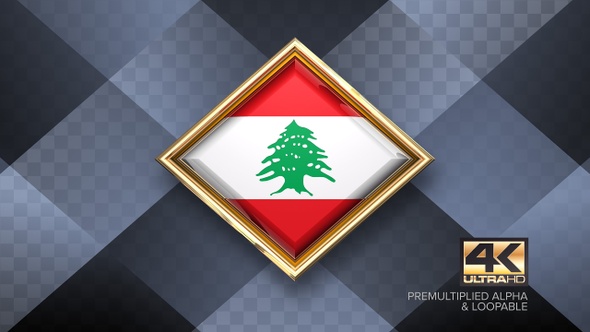 Lebanon Flag Rotating Badge 4K Looping with Transparent Background