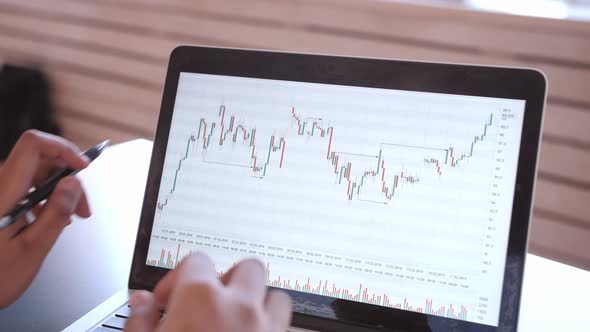 Black Business Woman Using Laptop for Analyzing Data Stock Market Forex Trading Graph alt