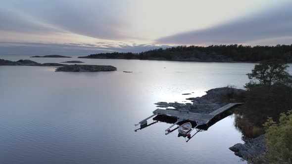 Drone Shot Flying Out Over Sweden Archipelago