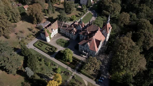 Aerial View of Shenborn Castle in Carpathian Mountains alt