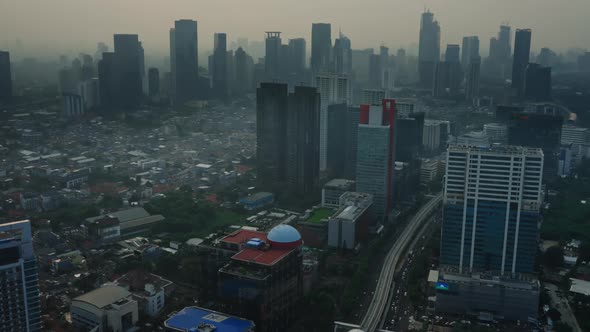 Beautiful Panoramic Landscape at a High Point on Downtown Jakarta at Sunset