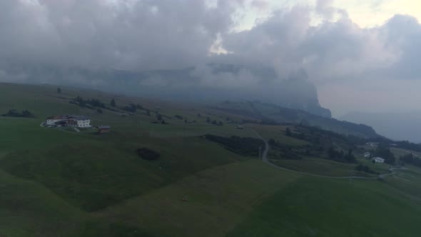 Aerial Drone video of the Schlern Massiccio dello Sciliar mountains on the Italian Alps Dolomites wi alt