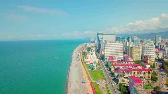 Drone view of first coastline and embankment city of Batumi in Georgia, Adjara alt