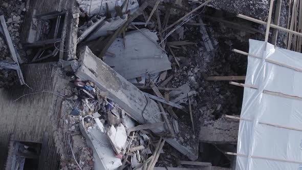 Vertical Video of a Makariv Ukraine a Building Destroyed By the War alt