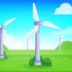 Wind turbines on green field with blue sky. - VideoHive Item for Sale