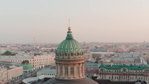 Aerial Footage of Dome of Kazan Cathedral in St  alt