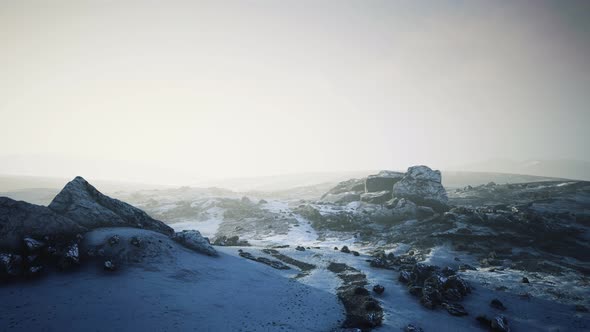 Antarctic Mountains with Snow in Fog alt